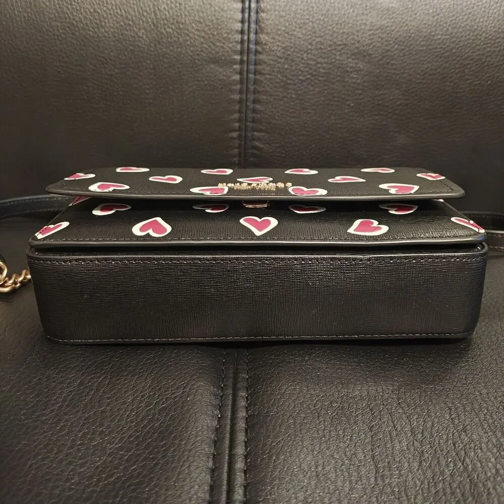 KATE SPADE Morgan Shoulder Flap Crossbody Bag Stencil Heart Print Black Red EUC